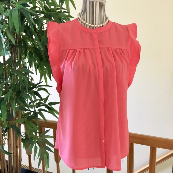 J.Crew Coral Ruffle Sleeves Blouse Size 6 - Picture 1 of 8